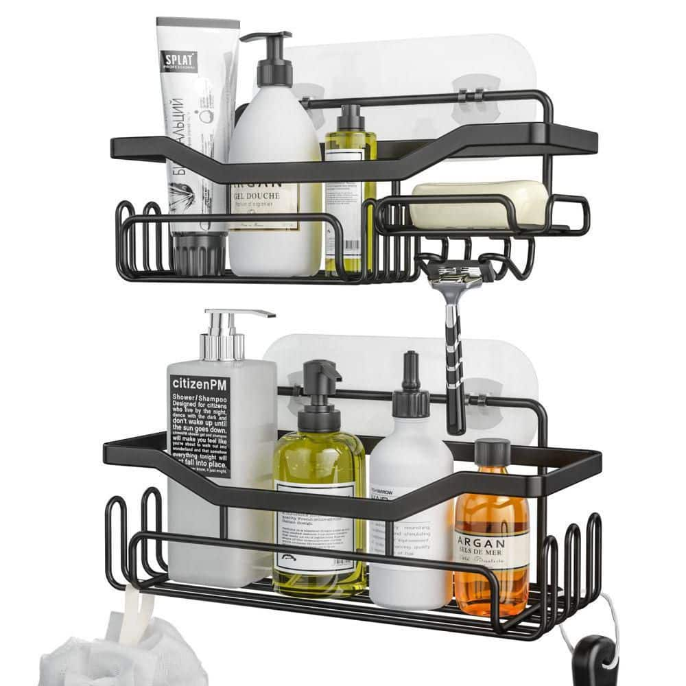 Dracelo Black Shower Caddy Shelf with 11 Hooks 11 in, No Drilling ...