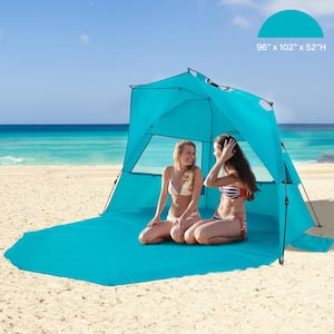 TEAL PLUS 96 in. x 102 in. x 52 in. Instant Pop Up Portable Beach Tent, Outdoor Sun Shelter Cabana UPF 50+, Carry Bag
