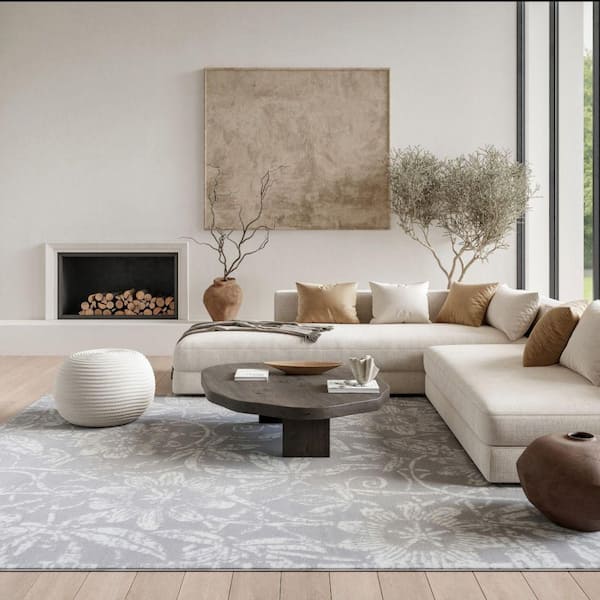Whimsicle Grey 9 ft. x 12 ft. Floral Contemporary Area Rug