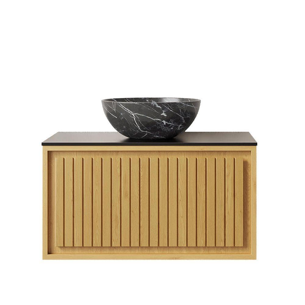 TCYO 30 in. Wall-Mounted Light Oak Bath Vanity with Black Sintered ...