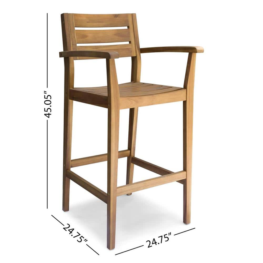 Rustic Acacia Wood Tapered-Leg Barstool, Teak Brown - Set of 2