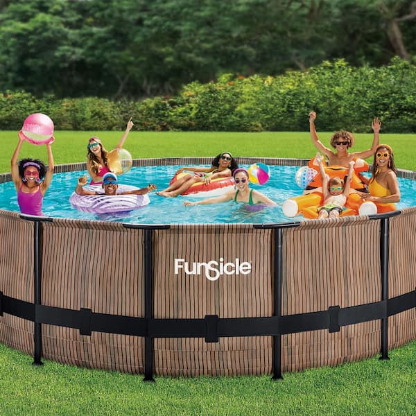 Funsicle 32-ft x 16-ft x 52-in Metal Frame Rectangle Above-Ground Pool with  Filter Pump,Ground Cloth,Pool Cover and Ladder in the Above-Ground Pools  department at