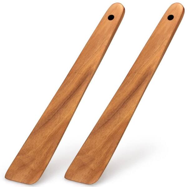 2-Piece Brown Teak Wood Non-Toxic Cooking Utensil Set Scratch-Free Spatula Turner Kitchen Accessory Set
