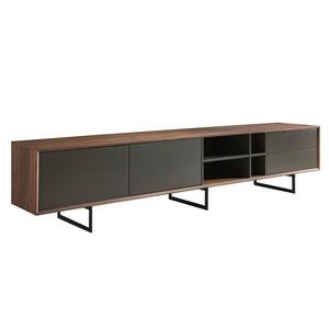 Amelia 94.49 in. Walnut and Dark Gray TV Stand with 2-Fits TV's up to 100 in.