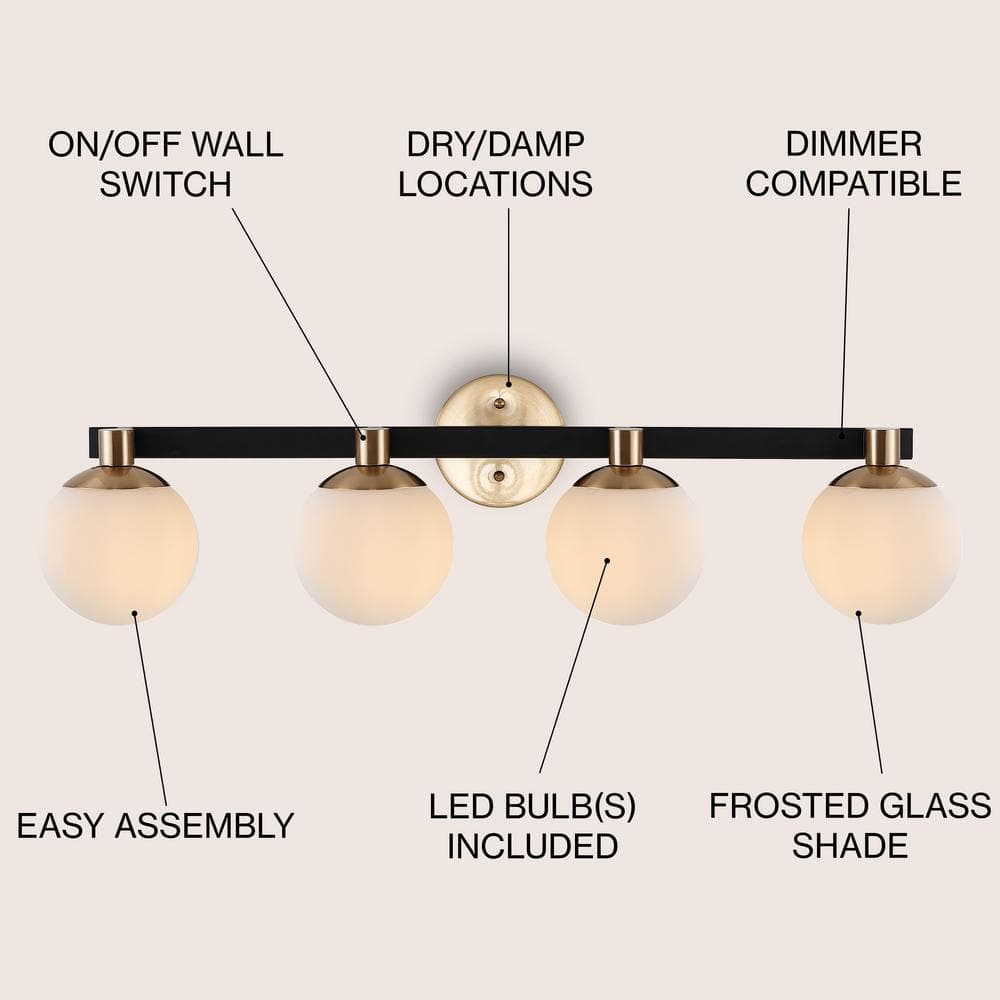 Modernist Globe 34" Brass Gold & Frosted Glass LED Vanity Light