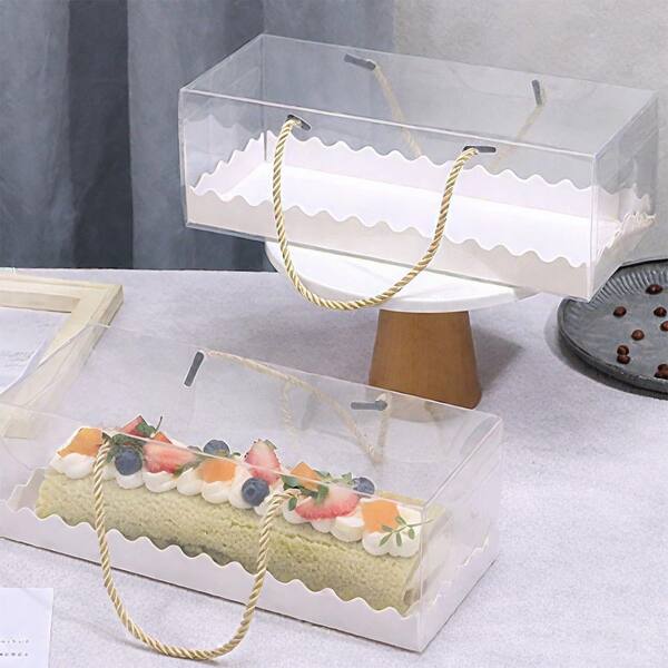 20-Piece Clear Rectangular Cake Carrier Set with Handles, White Finish, Bakery Roll Cake Box Carrier Set
