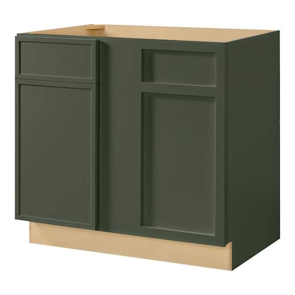 Leyton 36 in. W x 24 in. D x 34.5 in. H Ready to Assemble Plywood Slim Shaker Corner Blind Kitchen Cabinet in Fern Green
