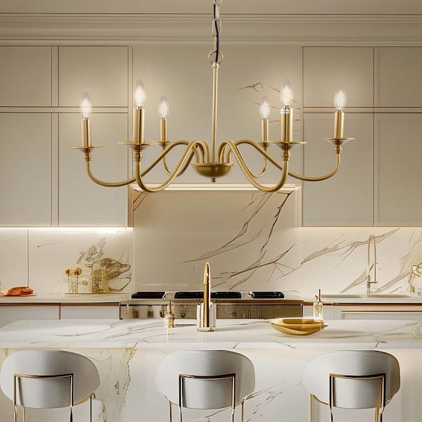 6-Light Antique Brass, Metal Chandelier with E12 Socket, for Dining rooms, Foyers No Bulbs Included