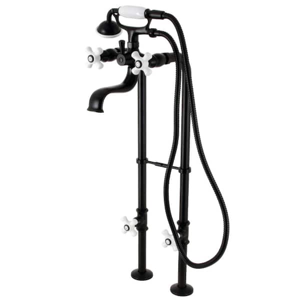 Kingston Brass Kingston 3-Handle Freestanding Tub Faucet with Supply Line and Stop Valve in Matte Black