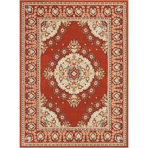 Persa Malika Traditional Medallion Persian Floral Terracotta 5 ft. 3 in. x 7 ft. 3 in. Area Rug