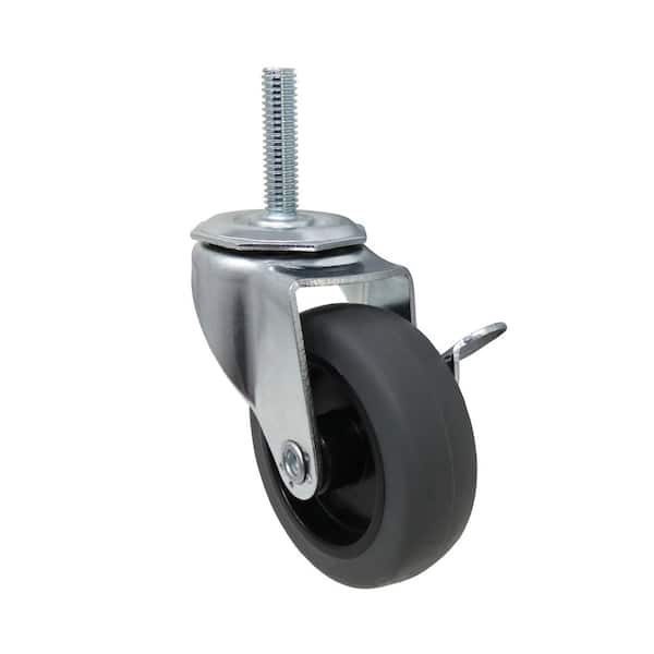 Everbilt 3 in. Gray Rubber Like TPR and Steel Swivel Threaded Stem Caster with Locking Brake and 175 lb. Load Rating