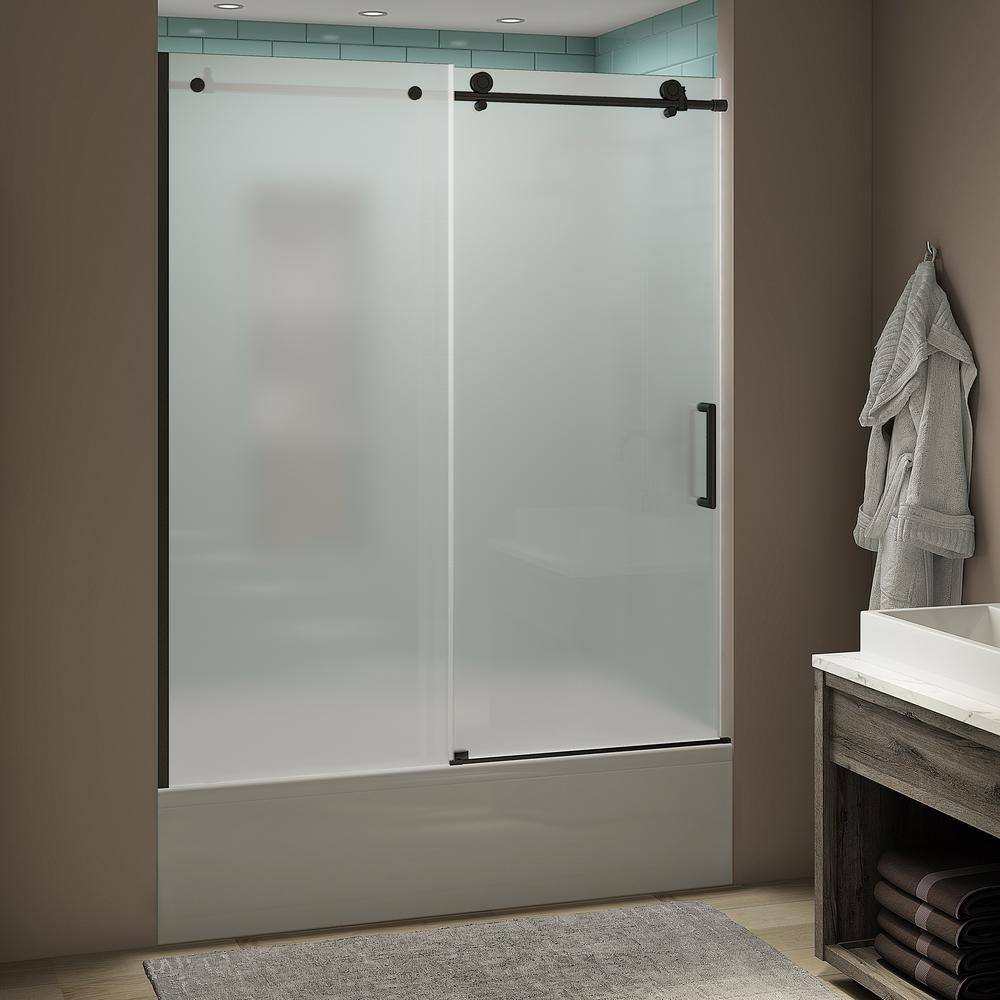 Coraline xL 56 - 60 in. x 70 in. Frameless Sliding Tub Door with Ultra-Bright Frosted Glass in Oil Rubbed Bronze price history on PriceWatchPro