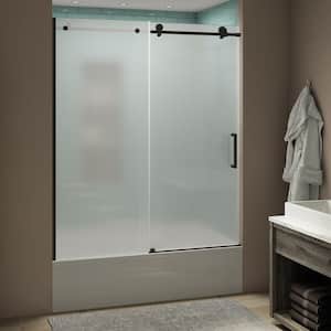 Coraline xL 56 - 60 in. x 70 in. Frameless Sliding Tub Door with Ultra-Bright Frosted Glass in Oil Rubbed Bronze