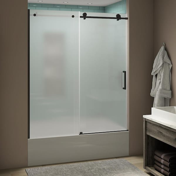 Aston Coraline xL 56 - 60 in. x 70 in. Frameless Sliding Tub Door with Ultra-Bright Frosted Glass in Oil Rubbed Bronze