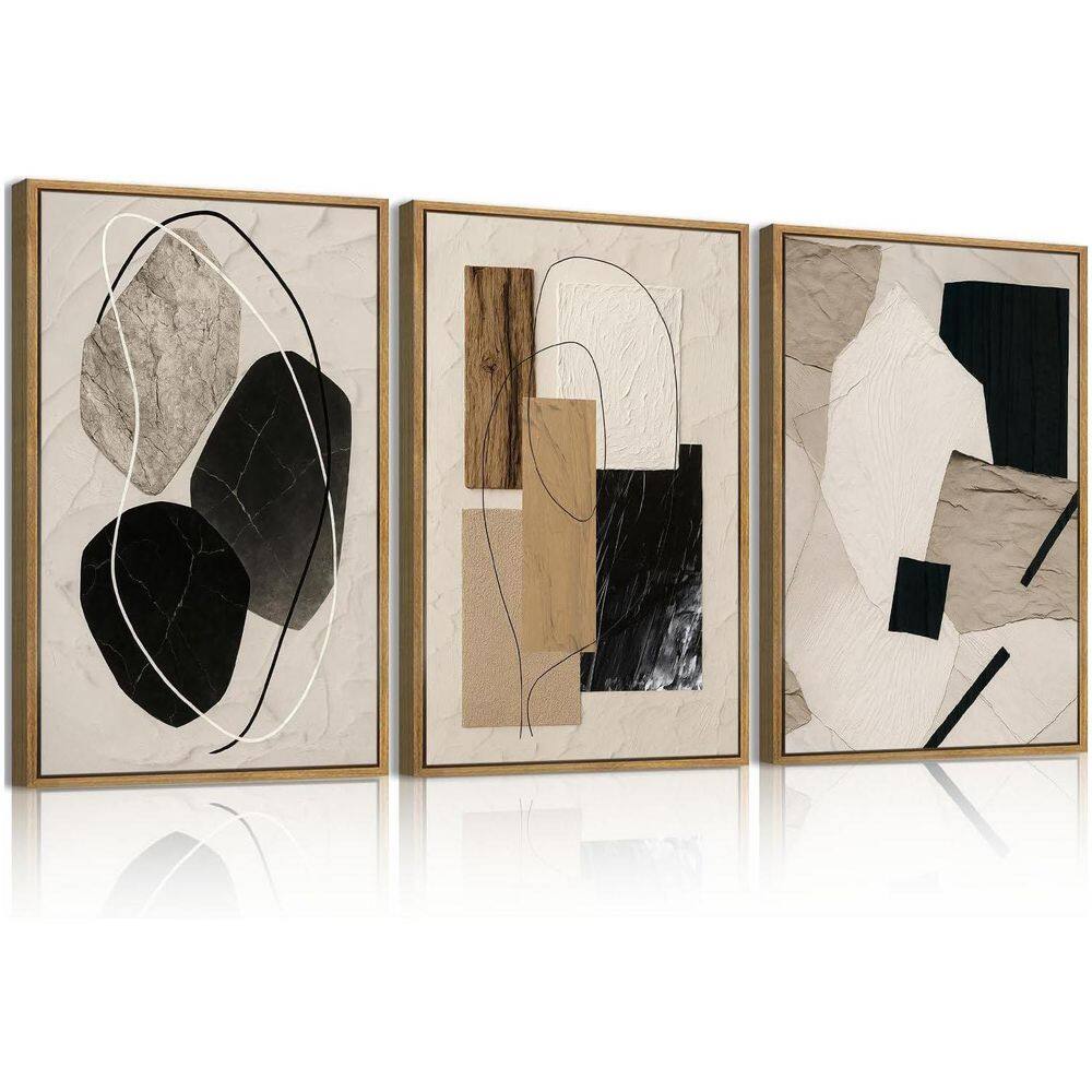3 Piece Plastic Framed Canvas Abstract Gemotic Shaped Wall Art Print 24 ...