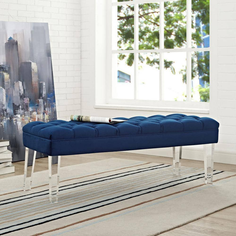 MODWAY Valet Navy Velvet Bench EEI 2460 NAV The Home Depot   Navy Modway Bedroom Benches Eei 2460 Nav 64 1000 