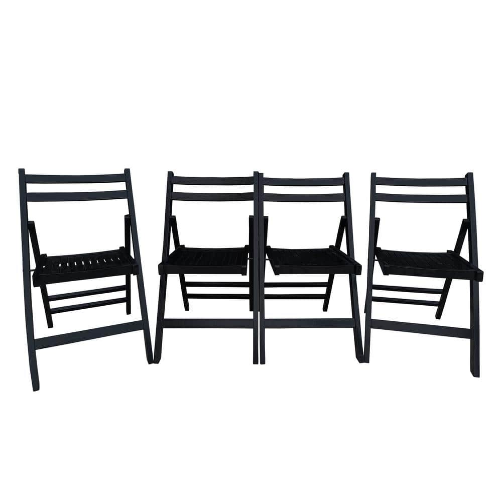 Foldable Wood Outdoor Dining Chair Slatted Seat Folding Chair in Black