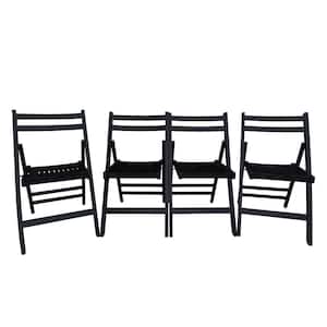 Foldable Wood Outdoor Dining Chair Slatted Seat Folding Chair in Black (Set of 4)