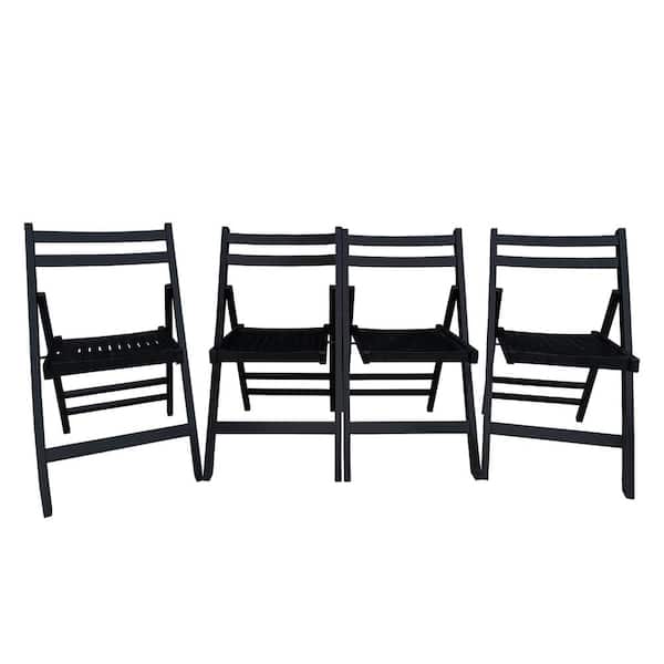 Unbranded Foldable Wood Outdoor Dining Chair Slatted Seat Folding Chair in Black (Set of 4)
