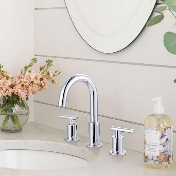 8 in. Widespread Double Handle Bathroom Faucet with 2 Aerators, Pop Up Drain and Supply Lines in Polished Chrome