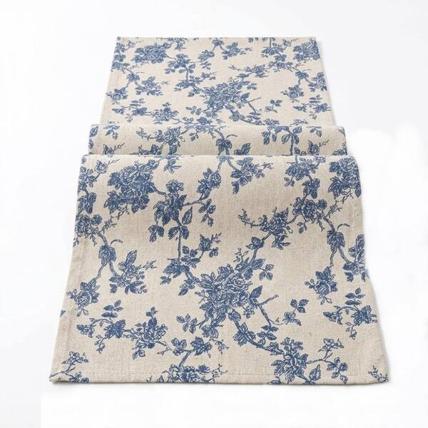 14 in. W x 72 in. L Blue Floral Polyester Table Runner for Table Decor 1 Pack
