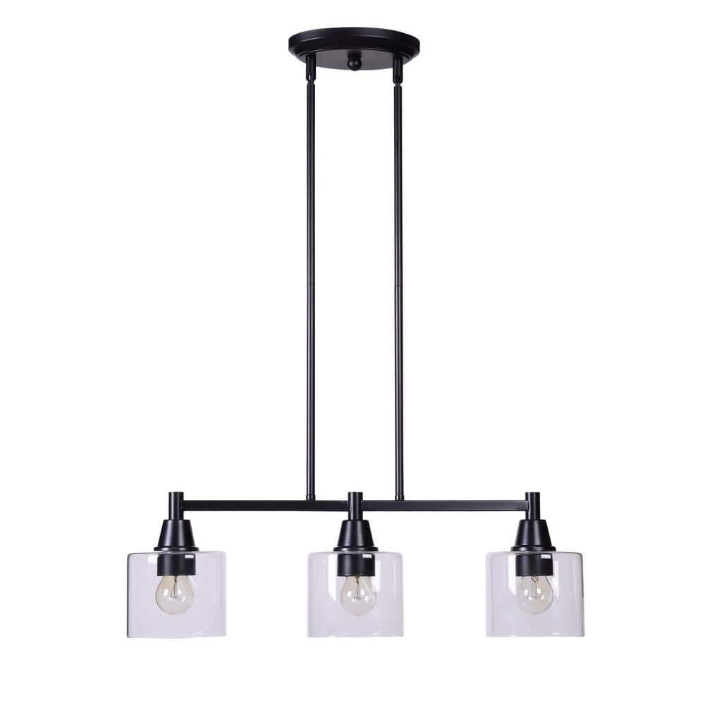 Matte Black Glass 3-Light Linear Island Pendant