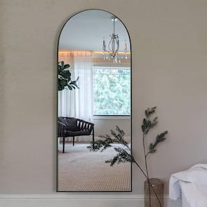 22 in. W x 65.2 in. H Arched Black Wooden Frame Oversized Classic Wall Mounted Floor Mirror