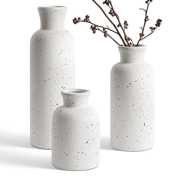 Vintage 10.6 in. White Ceramic Bottle Decorative Vase（3pcs）