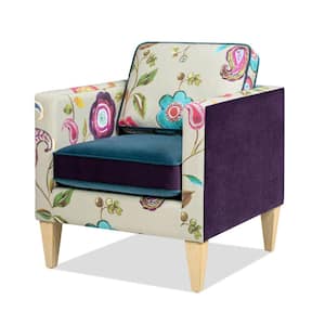 Mamba 28 in. Patchwork Accent Chair, Teal-Blue Purple Velvet and Multi-Colored Floral