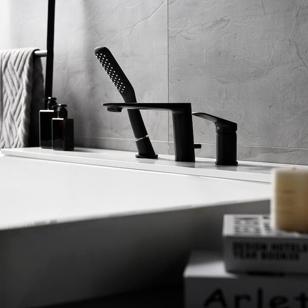 Nestfair Single-Handle Deck Mount Roman Tub Faucet with Hand Shower in Matte Black