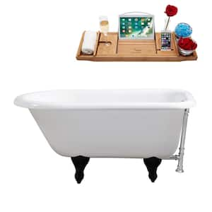 48 in. x 30 in. Cast Iron Clawfoot Soaking Bathtub in Glossy White with Matte Black Clawfeet and Polished Chrome Drain