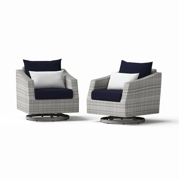 RST BRANDS Cannes All-Weather Wicker Motion Patio Lounge Chair with Sunbrella Navy Blue Cushions (2-Pack)