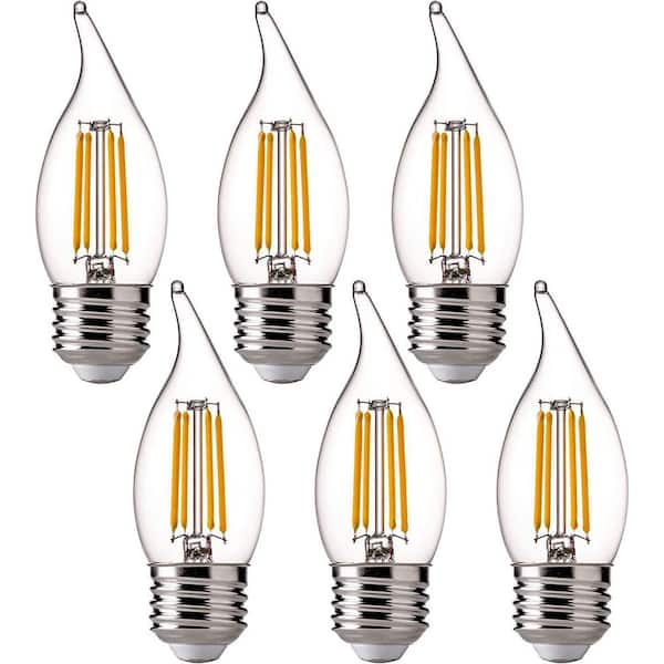 FLSNT 60-Watt Equivalent CA11 Dimmable Filament Clear LED Candelabra Bulbs, E26 Base, 2700K Soft White (6-Pack)