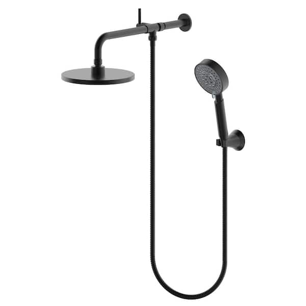 UPIKER Single-Handle 5-Spray 1.8 GPM Shower Faucet with 8 in. Wall Mount Round Shower Head in Matte Black