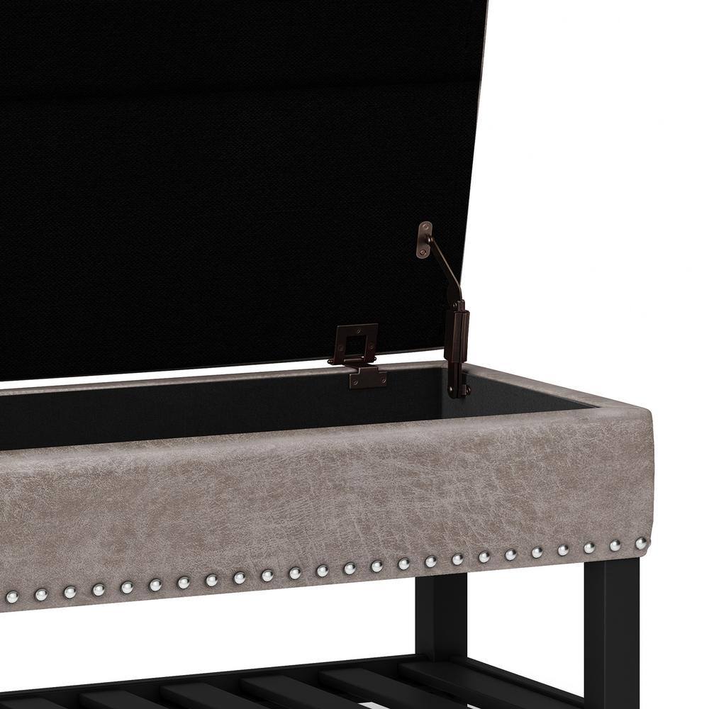Lomond Distressed Gray Taupe Tufted Storage Ottoman Bench