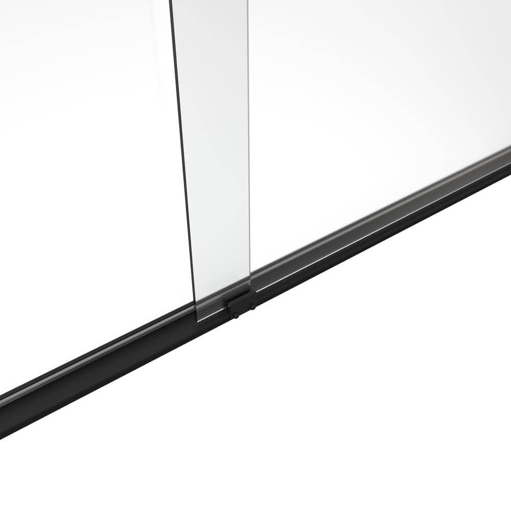 Black Double-Sliding Glass Shower Door with Stainless Steel Handles