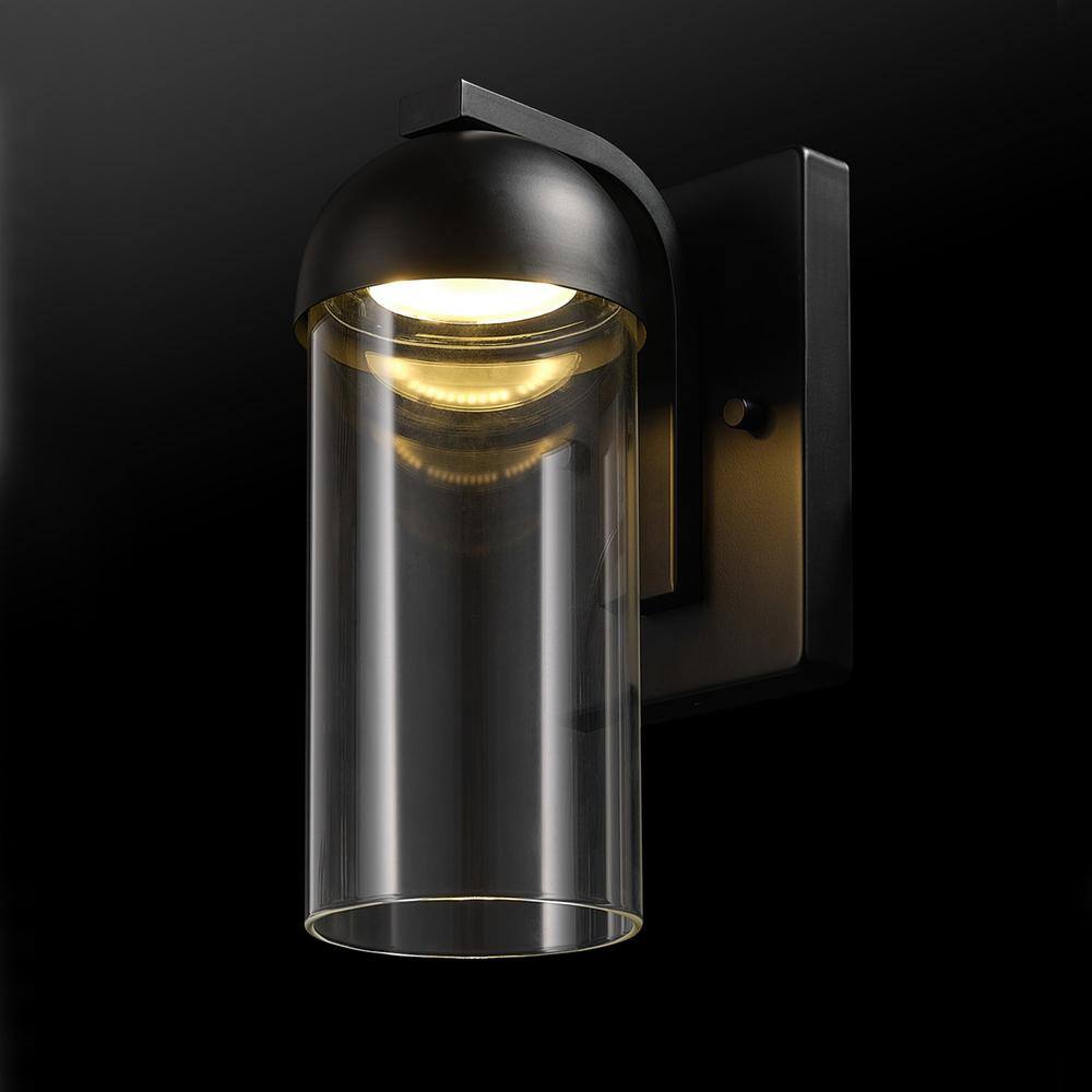 Globe Electric 800 Lumens Matte Black Outdoor Hardwired Wall Sconce with Integrated LED Clear Glass Shade