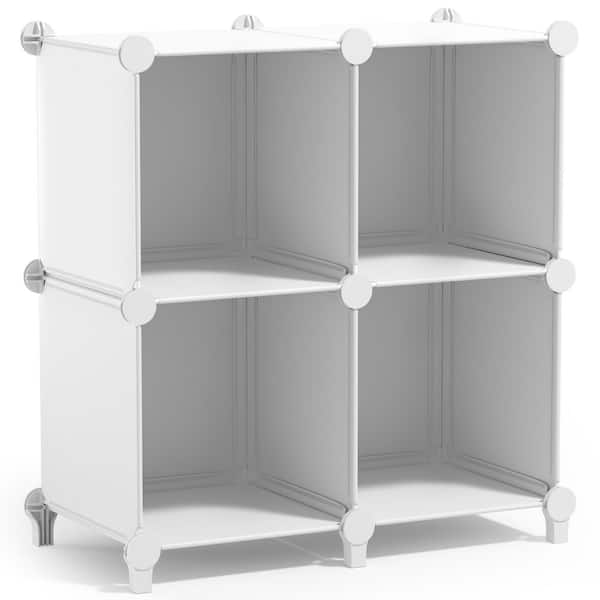 26.5 in H x 25.25 in W x 12.25 in D White Fabric 4-Cube Storage Organizer, Waterproof Cubby Shelf for Closet