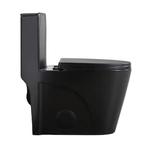 Dual Flush 1.1/1.6 GPF Elongated 1-Piece Toilet in Matte Black with UF Soft Closing Seat Cover