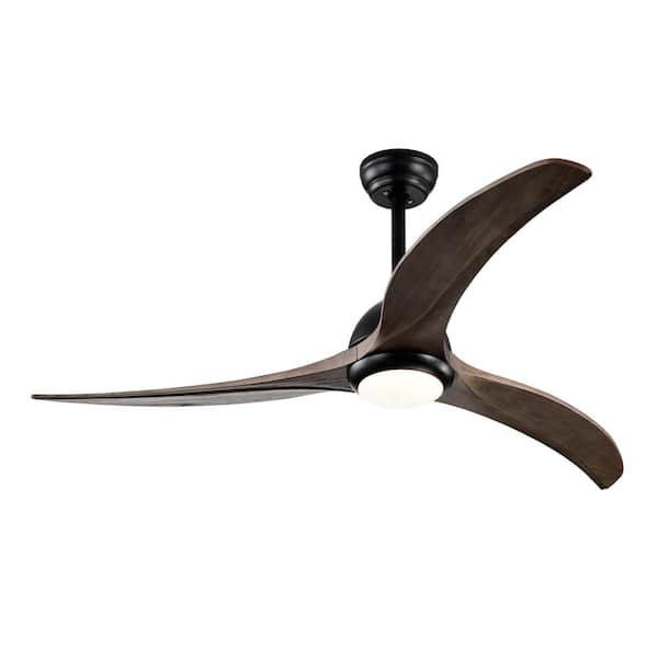 Noiseless 52 in. Matte Black Indoor Ceiling Fan with Light, Solid Wood Blade and Remote Included