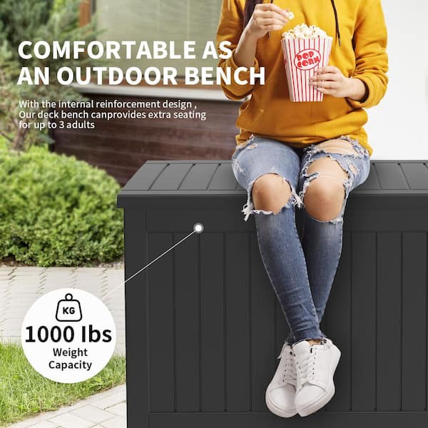 Unbranded 230 Gal. Deck Box, Waterproof Resin Large Outdoor Storage Box for Patio Cushions, Gardening Tools, Lockable (Black)