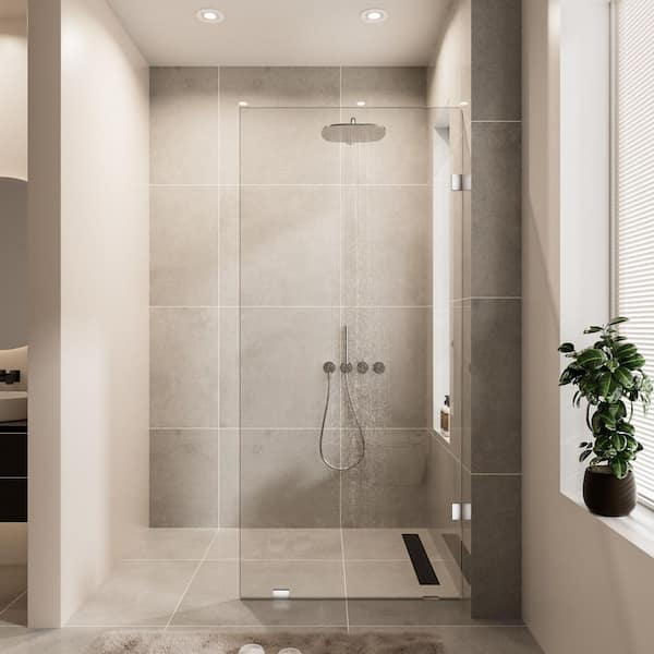 36 in. W x 78 in. H Frameless Fixed Single Panel Shower Screen Door in Brushed Nickel with 3/8 in. (10mm) Clear Glass