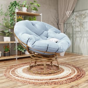 Wicker Outdoor Patio Swivel Papasan Lounge Chair with Baby Blue Cushion