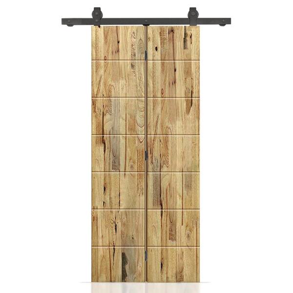 CALHOME 30 in. x 84 in. Hollow Core Weather Oak Stained Pine Wood Bi-Fold Door with Sliding Hardware Kit