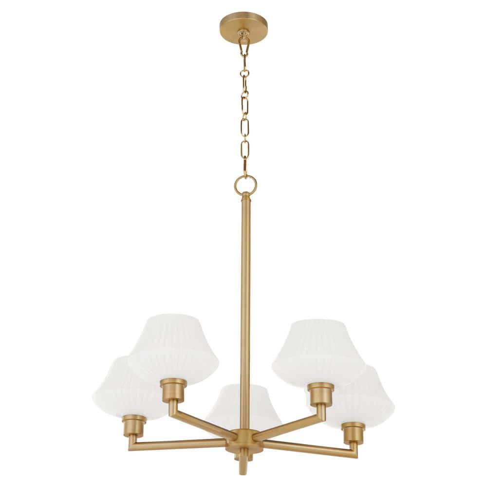 Cassini 60-Watt 5 Light Aged Brass Chandelier Light with Satin Opal Glass Shade, No Light Bulb Included price history on PriceWatchPro