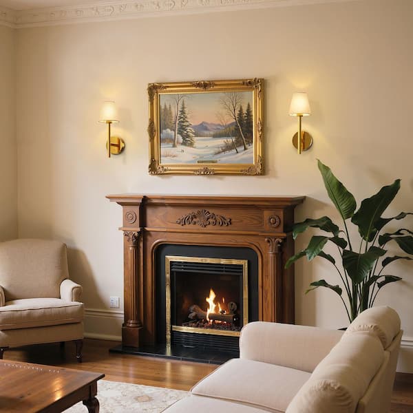 5 in. 1-Light Copper LED Wall Sconces with White Lampshade, Wireless Wall Lights for Bedroom, Living Room, Set of 2