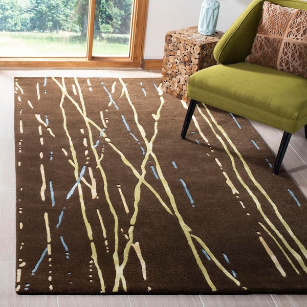 Soho 6 ft. x 6 ft. Brown/Yellow Abstract Lines Square Area Rug