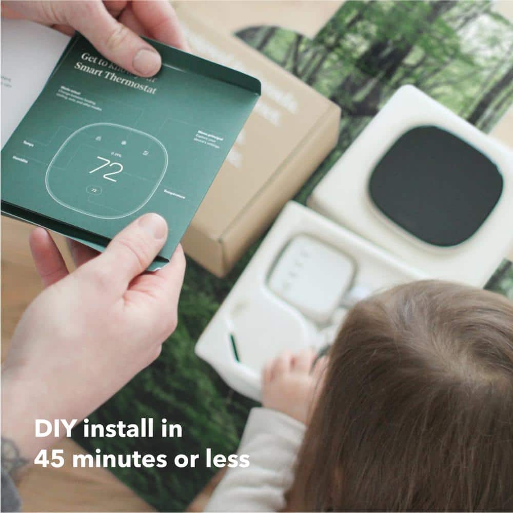 Black Square Smart Touchscreen Thermostat with WiFi and Voice Control