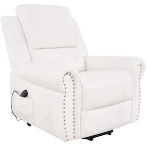 White Studded Air Leather Power Lift Reclining Chair, Recliner Chair with Remote and Footrest