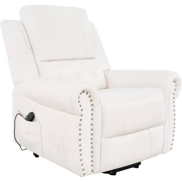 MAYKOOSH White Studded Air Leather Power Lift Reclining Chair, Recliner